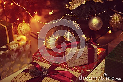 Shiny toy on the Christmas tree Stock Photo
