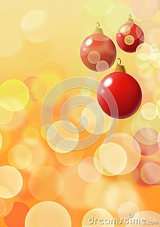 Red Christmas ornaments on golden yellow background Stock Photo