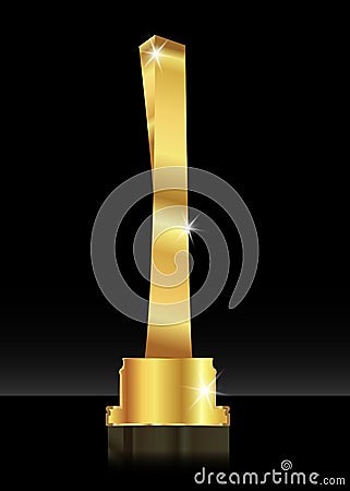 Shiny trophy abstract golden 3D icon. Gold colored skyscraper. Sports prize or business awards illustration, Vector Illustration