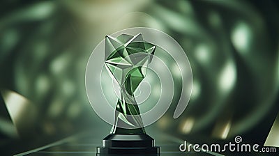 A shiny trophy on a radiant green background. Stock Photo