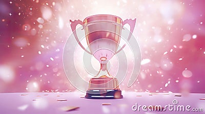 A shiny trophy on a radiant pink background. Stock Photo