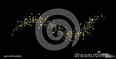 Shiny wavy strip sprinkled with crumbs golden texture. Gold glitter crumbs backdrop or dust isolated. Vector Vector Illustration