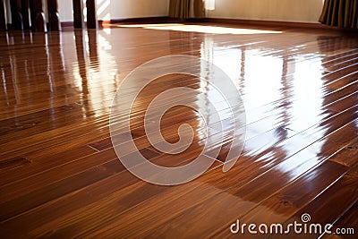 shiny wooden floor after polishing, clean and bright Stock Photo