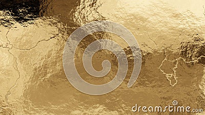 Shiny wrinkled golden foil texture. Crumpled metal background. Stock Photo