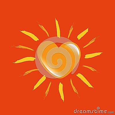 Shiny yellow heart sun love Vector Illustration