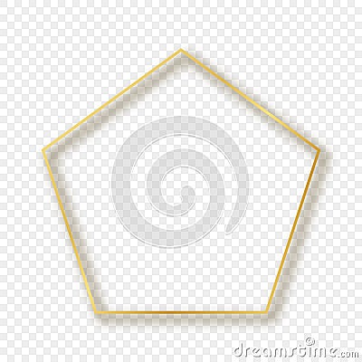 Gold glowing pentagon shape frame Vector Illustration