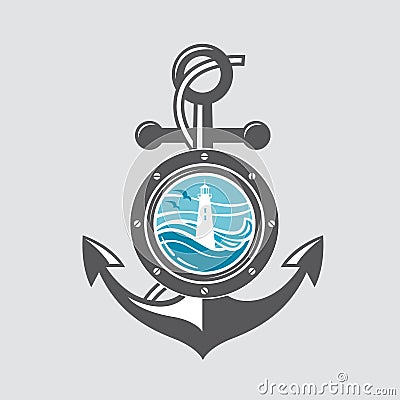 Ship anchor and porthole Vector Illustration