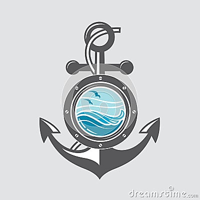 Ship anchor and porthole Vector Illustration