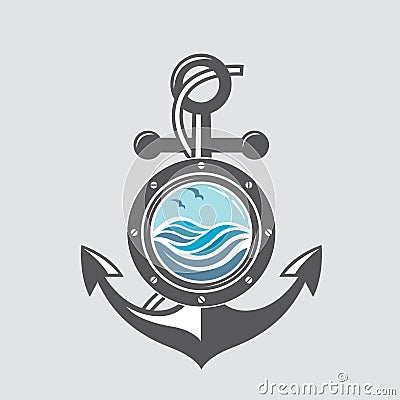 Ship anchor and porthole Vector Illustration