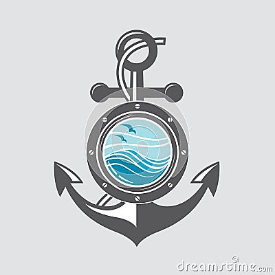 Ship anchor and porthole Vector Illustration