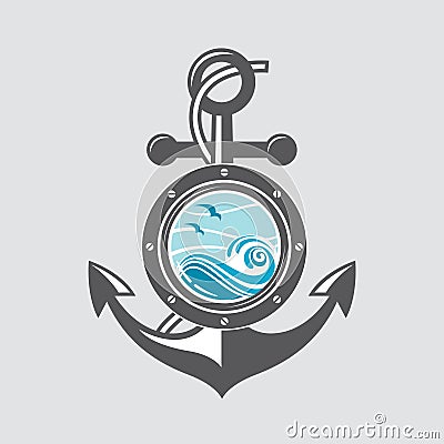 Ship anchor and porthole Vector Illustration