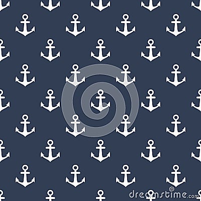 Ship anchor seamless pattern print. White anchor on blue background seamless pattern design for fabric and background. Vector Illustration