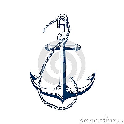 Ship anchor vector illustration. Vessel mooring device. Boat accessory, holding raft in place item, heavy ship attribute Vector Illustration