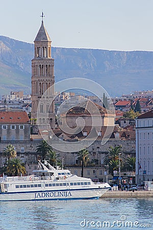 The ship is anchored in Split port Editorial Stock Photo