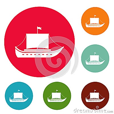 Ship ancient icons circle set vector Vector Illustration