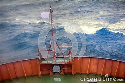 Ship in Arctic ocean at latitude 81 degrees Stock Photo