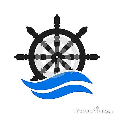 Ship and boat helm steering wheel, boat and maritime rudder icon, ship steering wheels - vector Stock Photo