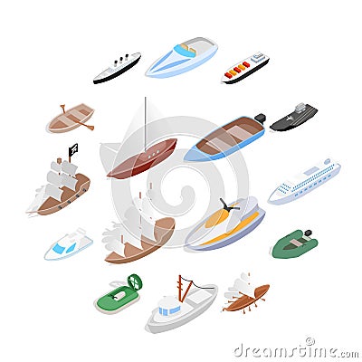 Ship and boat icons set, isometric 3d style Vector Illustration