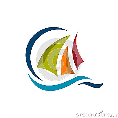 ship boat logo design vector. sailing yacht on the water wave template concept Vector Illustration