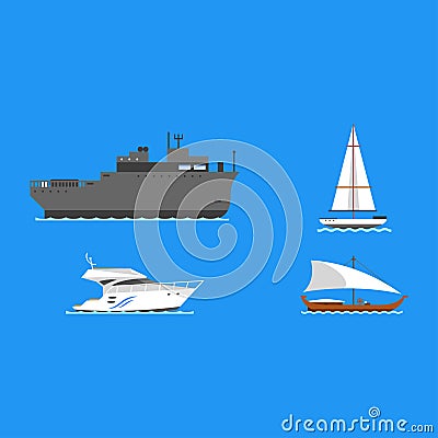 Ship and boats vector. Vector Illustration