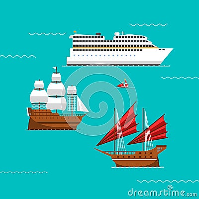 Ship and boats vector. Vector Illustration