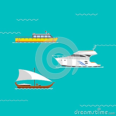 Ship and boats vector. Vector Illustration