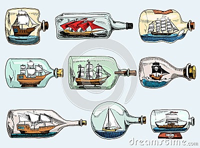 Ship in bottle vector boat in miniature gifted sail Vector Illustration