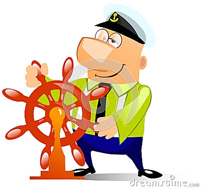 Ship captain at the helm Cartoon Illustration