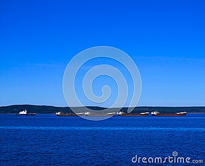 Ship caravan crossing the lake / Petrozavodsk / Karelia / Lake Onega Stock Photo