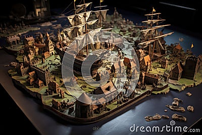 The ship of Christopher Columbus on the map Stock Photo