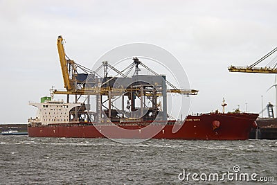 Ship with coal and iron ore along the Quay at Tata Steel Editorial Stock Photo