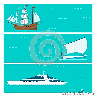 Ship cruiser boat sea brochure vessel travel industry vector Vector Illustration