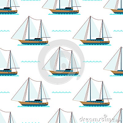 Ship cruiser boat sea seamless pattern Vector Illustration