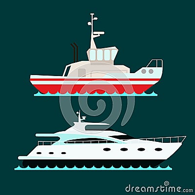 Ship cruiser boat sea symbol vessel travel industry vector sailboats cruise set of marine icon Vector Illustration