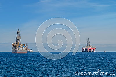 Ship and drilling platform , offshore drill platform Stock Photo