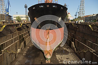 Ship in dry dock Stock Photo