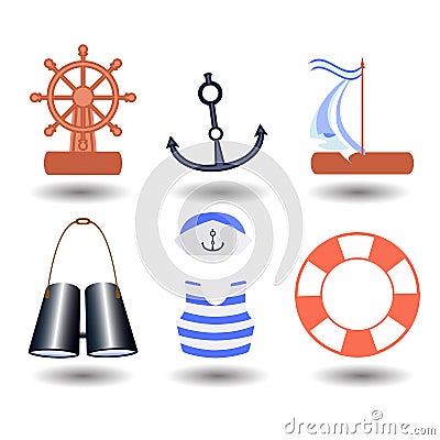 Ship elements on a white background Cartoon Illustration