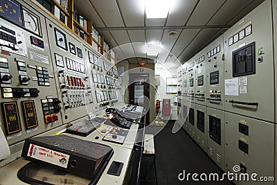 Ship Engine room control room Editorial Stock Photo