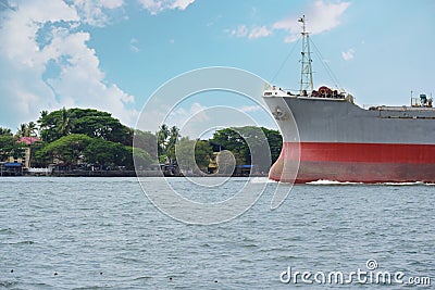 Ship entering harbour Stock Photo