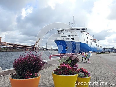 Ship - ferry in Ventspils harbour, Latvia Editorial Stock Photo