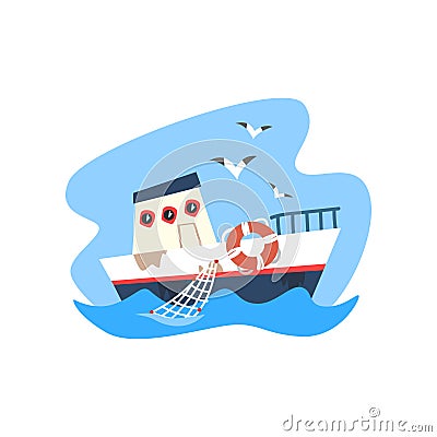 Ship, fishing vessel, seafood production, fish industry vector Illustration on a white background Vector Illustration