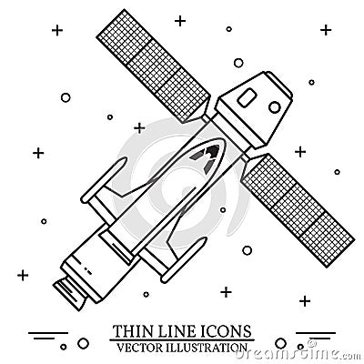 Ship flying in space on the white background. Vector Illustration