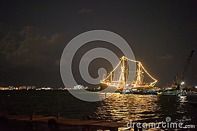 Ship glowing in the sea Stock Photo