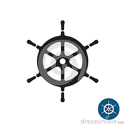 Ship helm black silhouette icon. Yacht boat rudder. Vector Illustration