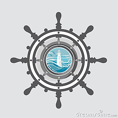 Ship helm and porthole Vector Illustration