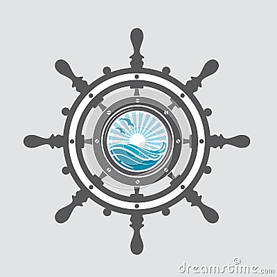 Ship helm and porthole Vector Illustration