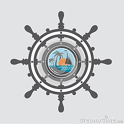 Ship helm and porthole Vector Illustration