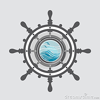 Ship helm and porthole Vector Illustration