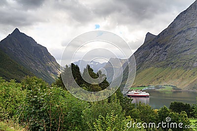 Ship at Hjorundfjord Stock Photo