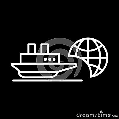 Ship icon. Cruise, tour, delivery concept, Marine boat. Transportation sign Isolated on black background. Vector Illustration